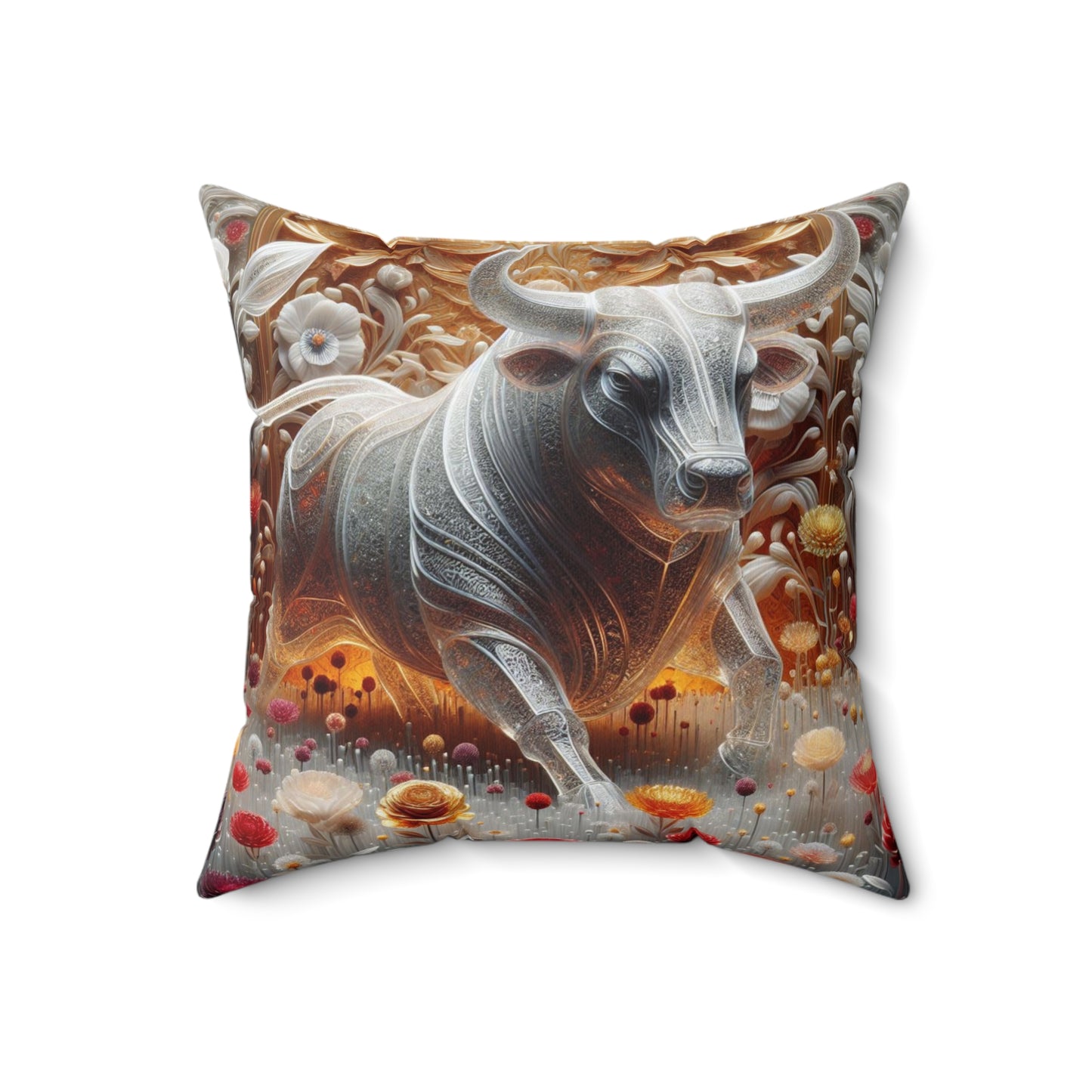 Sculpted Elegance and Blossoms - Taurus - Taurus Sculpted Elegance and Blossoms Pillow - 31.2