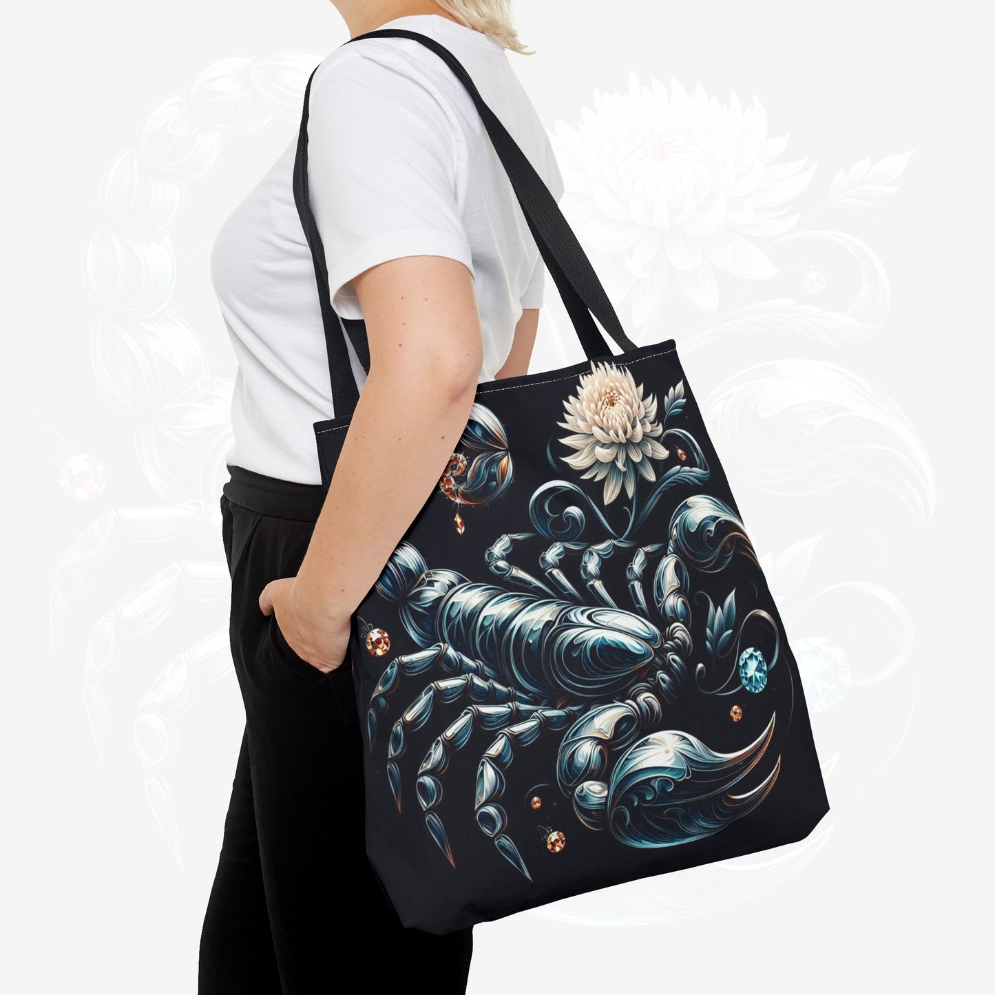 Astrological Blossoms and Crystals - Scorpio - Mystical Depths Tote Bag - 50